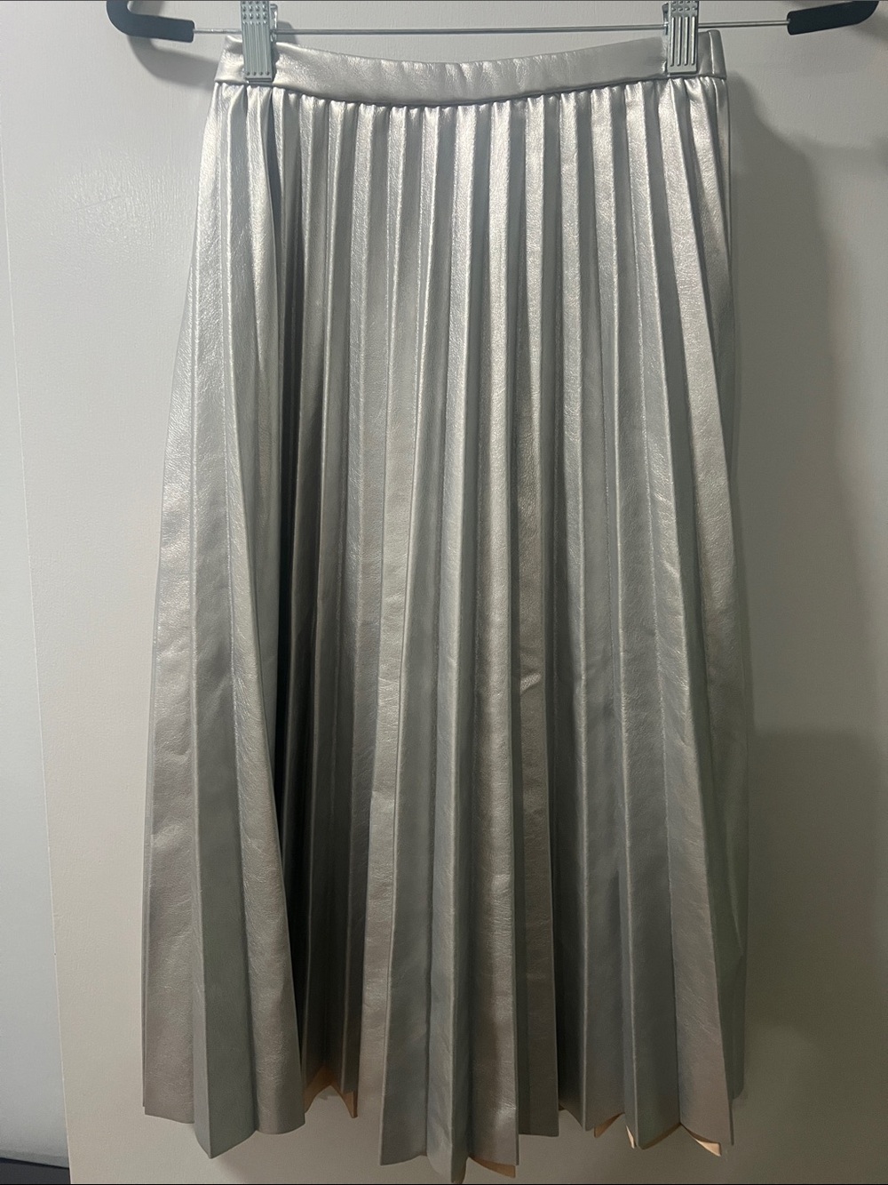 Zara Metallic Silver Pleated Midi Skirt